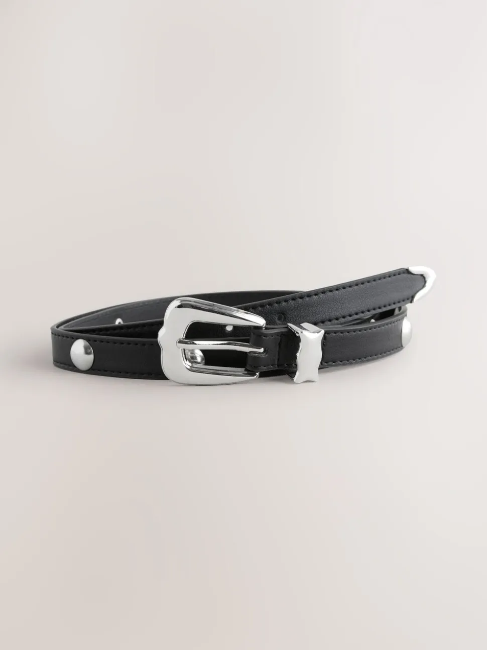Noir/Argent - Ceintures Skinny Western Pu