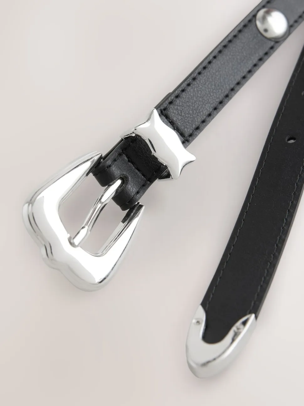 Noir/Argent - Ceintures Skinny Western Pu