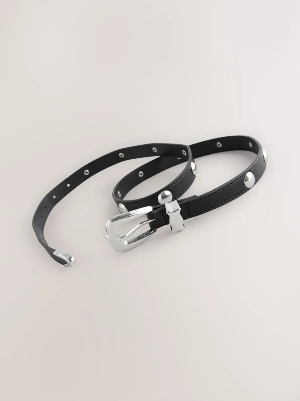 Noir/Argent - Ceintures Skinny Western Pu