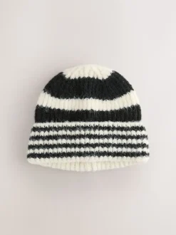 Noir/Blanc - Bonnet en maille à rayures