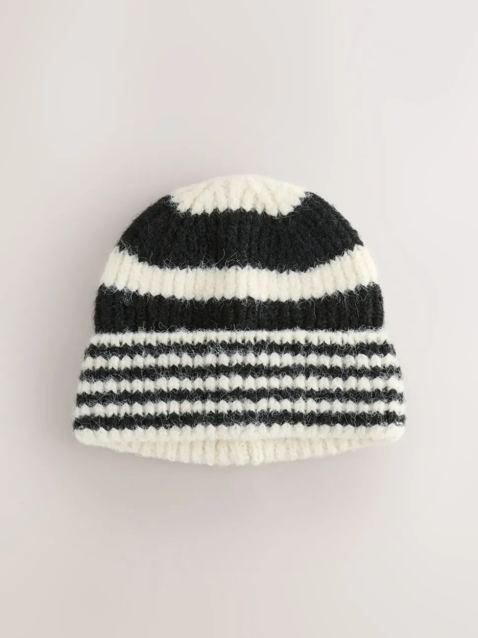 Noir/Blanc - Bonnet en maille à rayures