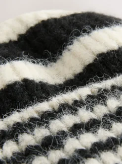 Noir/Blanc - Bonnet en maille à rayures