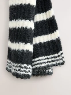 Noir/Blanc - Écharpe rayée en maille de laine Blend