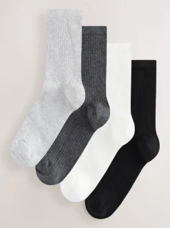 Noir/Blanc - Lot de 4 paires de socquettes en maille côtelée