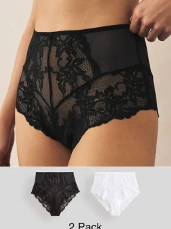 Noir/Blanc - Lot de 2 slips en dentelle