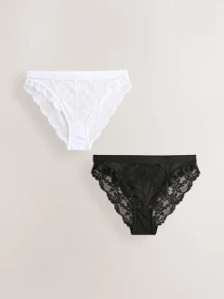 Noir/Blanc - Lot de 2 slips en dentelle