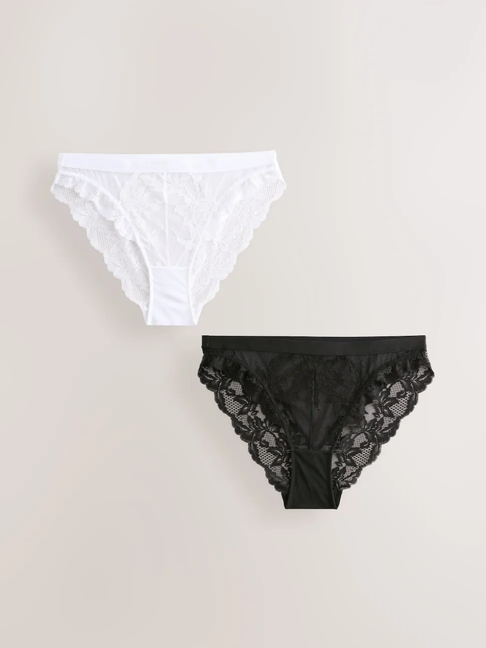 Noir/Blanc - Lot de 2 slips en dentelle
