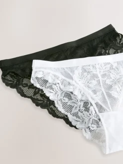 Noir/Blanc - Lot de 2 slips en dentelle