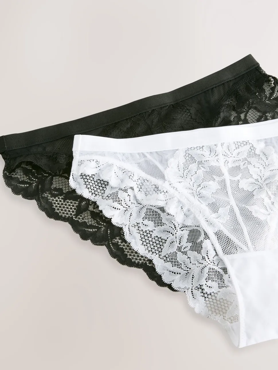 Noir/Blanc - Lot de 2 slips en dentelle