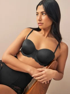 Noir/Blanc - Lot de 2 Soutiens-gorge multipositions sans bretelles à tampons légers A-E