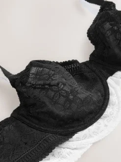 Noir/Blanc - Lot de 2 soutiens-gorge DD+ en dentelle non rembourrés bonnets complets
