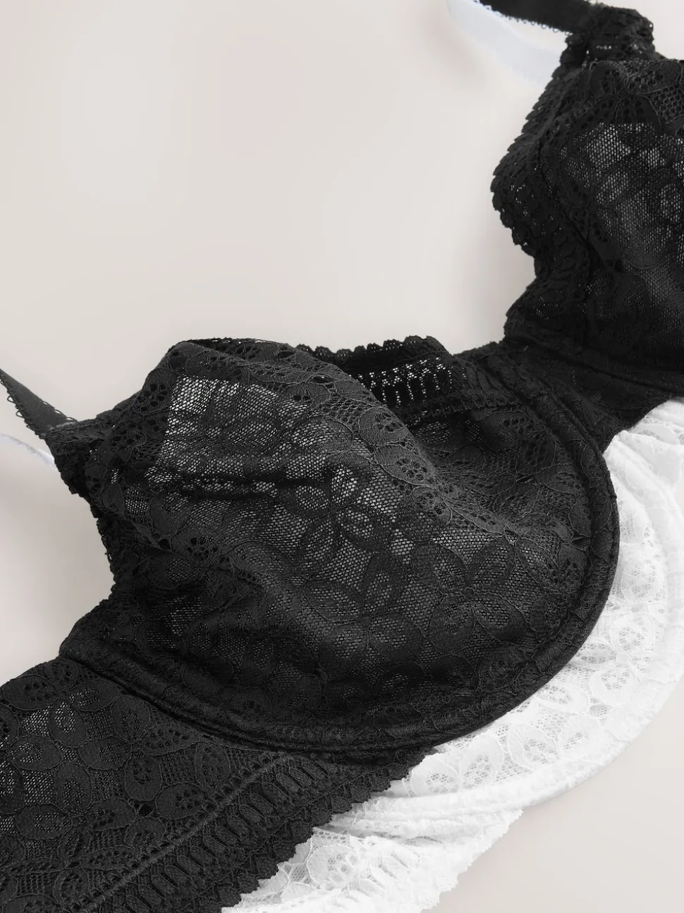 Noir/Blanc - Lot de 2 soutiens-gorge DD+ en dentelle non rembourrés bonnets complets