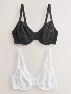 Noir/Blanc - Lot de 2 soutiens-gorge DD+ en dentelle non rembourrés bonnets complets