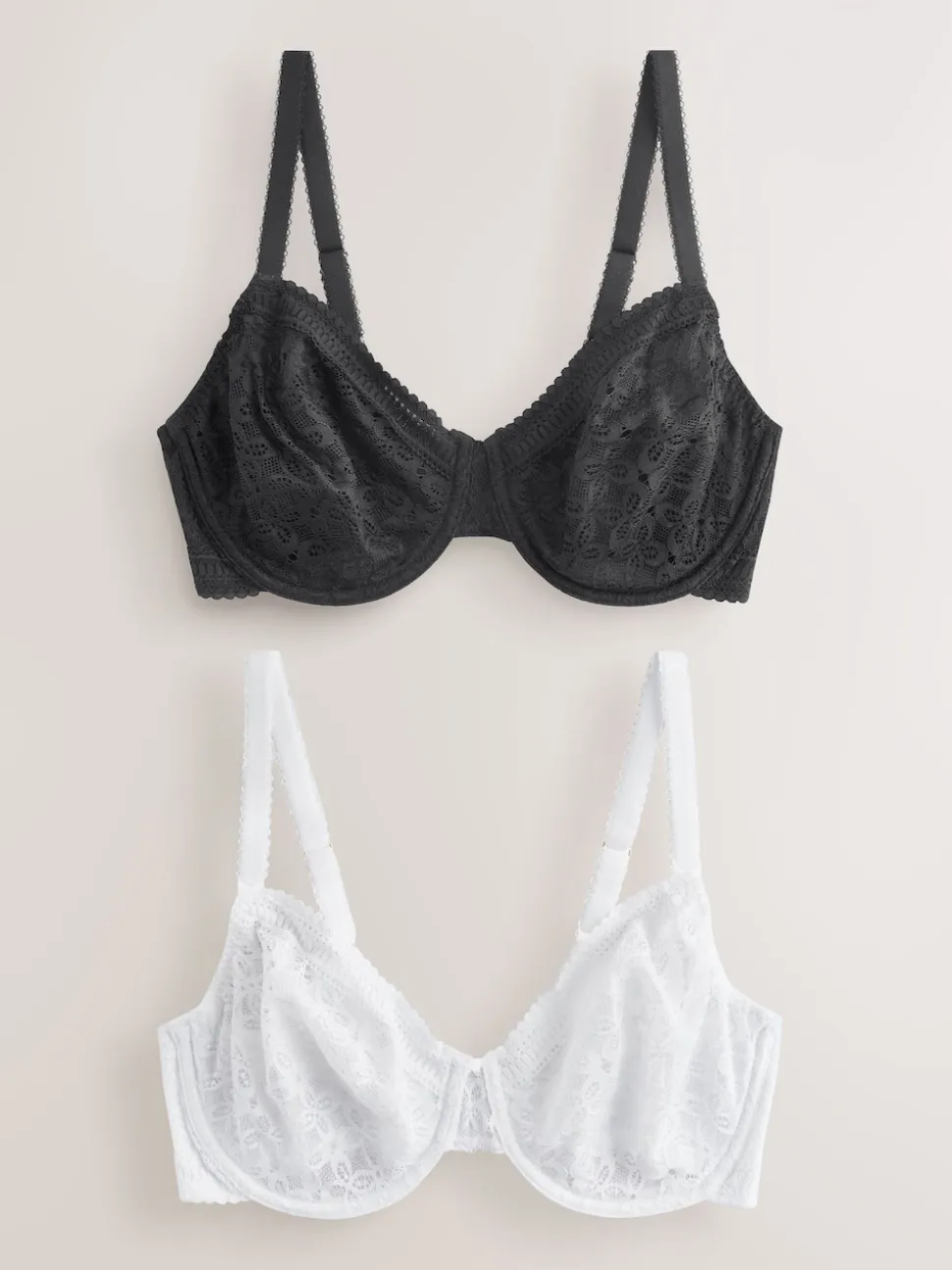 Noir/Blanc - Lot de 2 soutiens-gorge DD+ en dentelle non rembourrés bonnets complets