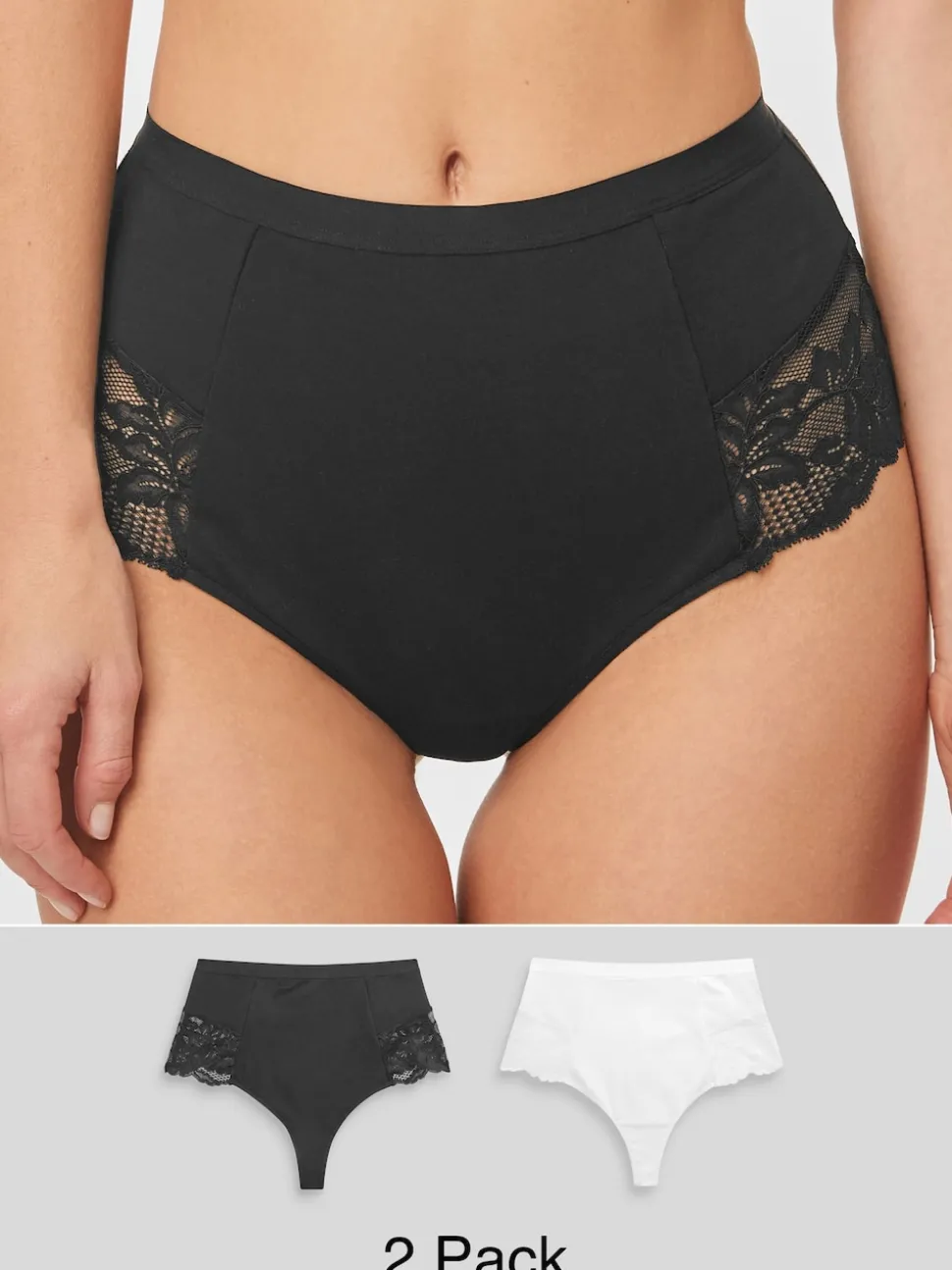 Noir/Blanc - Lot de Slips galbants gainants en coton 2