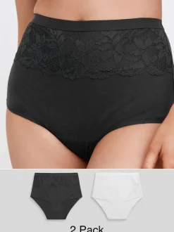 Noir/Blanc - Slip taille haute galbant en coton 2 Lot
