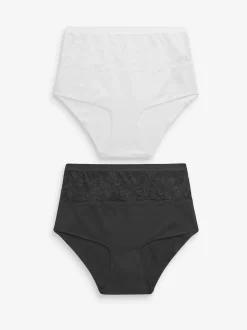 Noir/Blanc - Slip taille haute galbant en coton 2 Lot