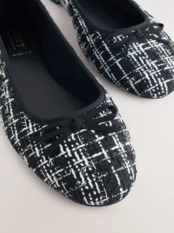 Noir/blanc en tweed - Ballerines à bout rond