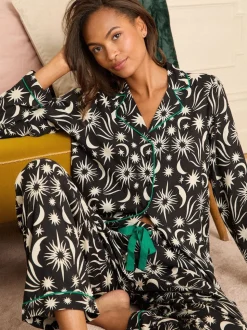 Noir/blanc imprimé lune - Ensemble pyjama Love & Roses à boutons