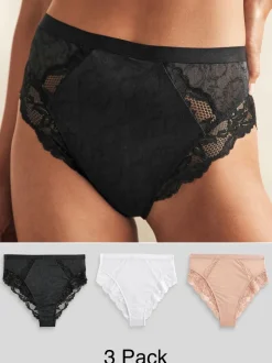 Noir/Blanc/Nu - Lot de 3 culottes bordées de dentelle