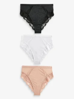 Noir/Blanc/Nu - Lot de 3 culottes bordées de dentelle