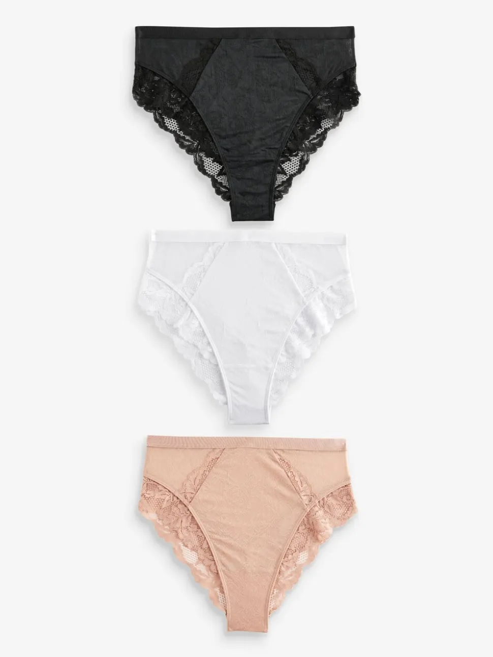 Noir/Blanc/Nu - Lot de 3 culottes bordées de dentelle