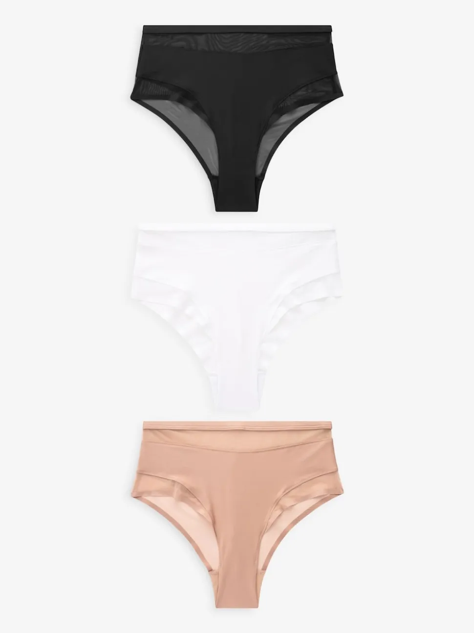 Noir/Blanc/Nu - Mesh Trim Taille haute High Leg Knickers 3 Lot