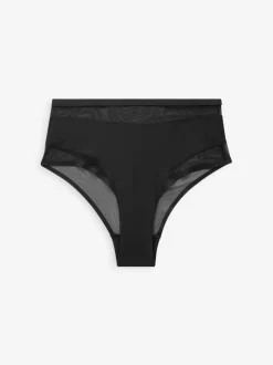 Noir/Blanc/Nu - Mesh Trim Taille haute High Leg Knickers 3 Lot