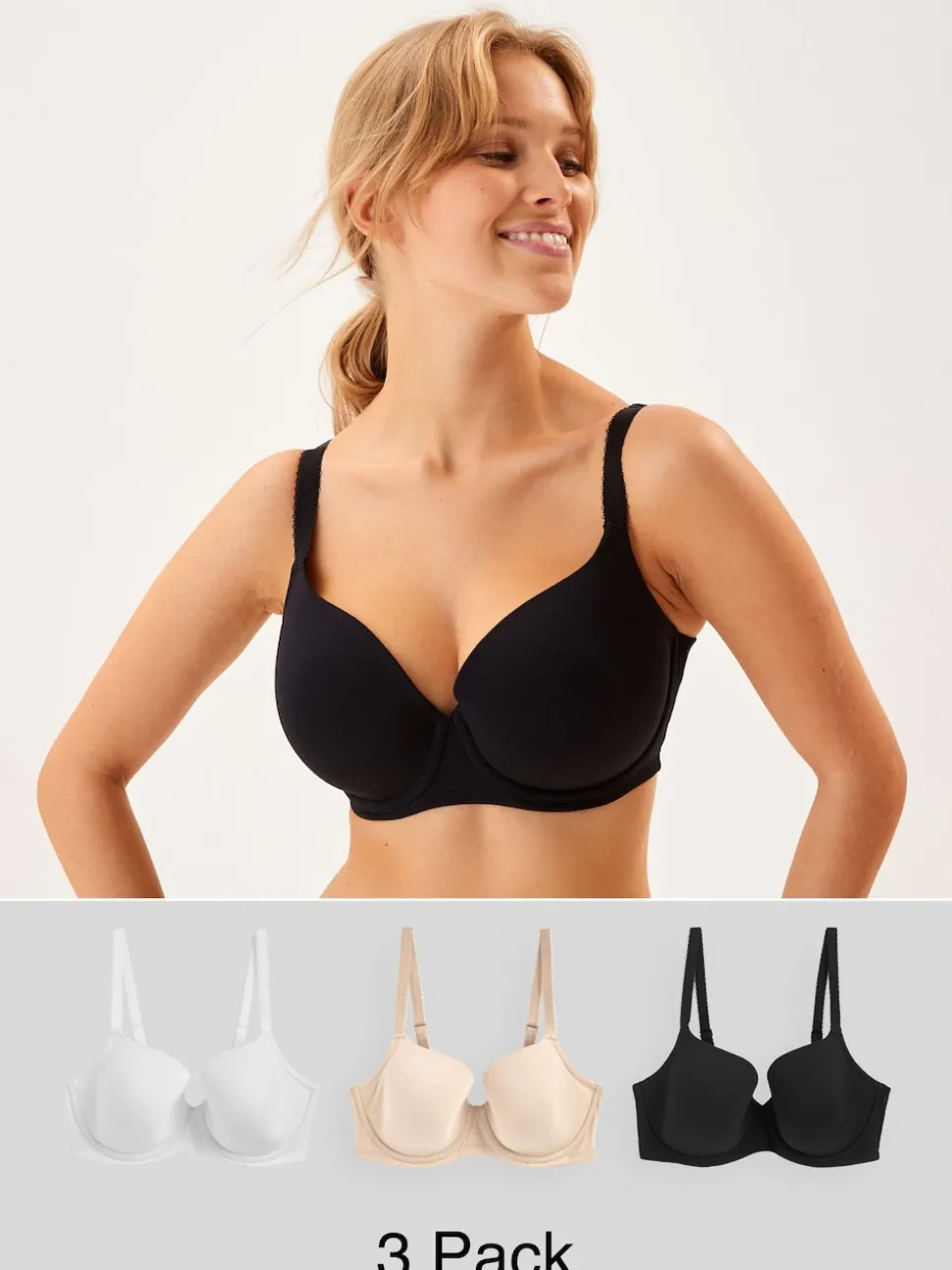 Noir/Blanc/Pastel Rose Nude - Lot de soutiens-gorge DD en coton Blend Ultimate Comfort 3