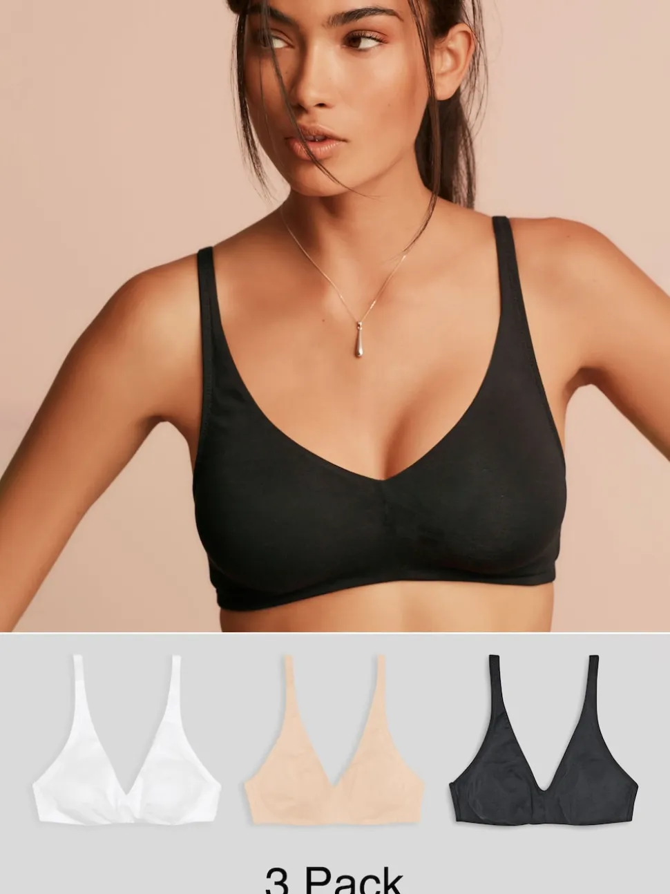 Noir/Blanc/Pastel Rose Nude - Lot de 3 soutiens-gorge en mélange de coton Ultimate Comfort