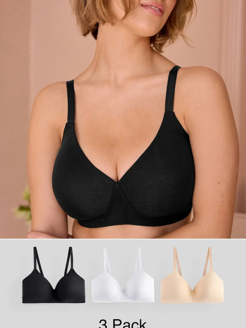 Noir/Blanc/Pastel Rose Nude - Lot de soutiens-gorge DD en coton Blend Ultimate Comfort 3