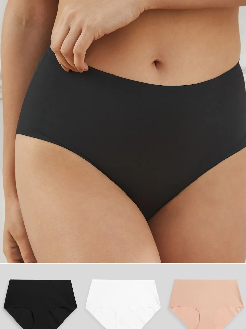 Noir/Blanc/Ppraline Nude - Lot 3 culottes invisibles et confortables
