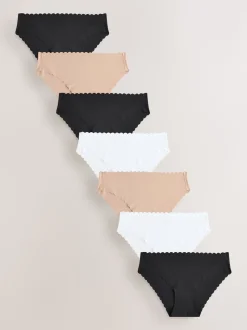 Noir/Blanc/Ppraline Nude - Lot 7 culottes festonnées invisibles
