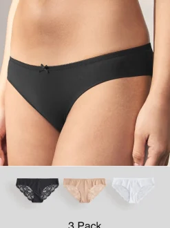 Noir/Blanc/Ppraline Nude - No VPL Lace Back Briefs 3 Pack