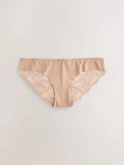 Noir/Blanc/Ppraline Nude - No VPL Lace Back Briefs 3 Pack