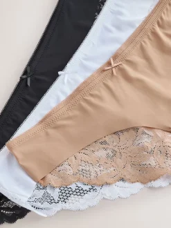 Noir/Blanc/Ppraline Nude - No VPL Lace Back Briefs 3 Pack