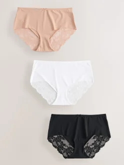 Noir/Blanc/Ppraline Nude - No VPL Lace Back Briefs 3 Pack