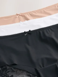 Noir/Blanc/Ppraline Nude - No VPL Lace Back Briefs 3 Pack