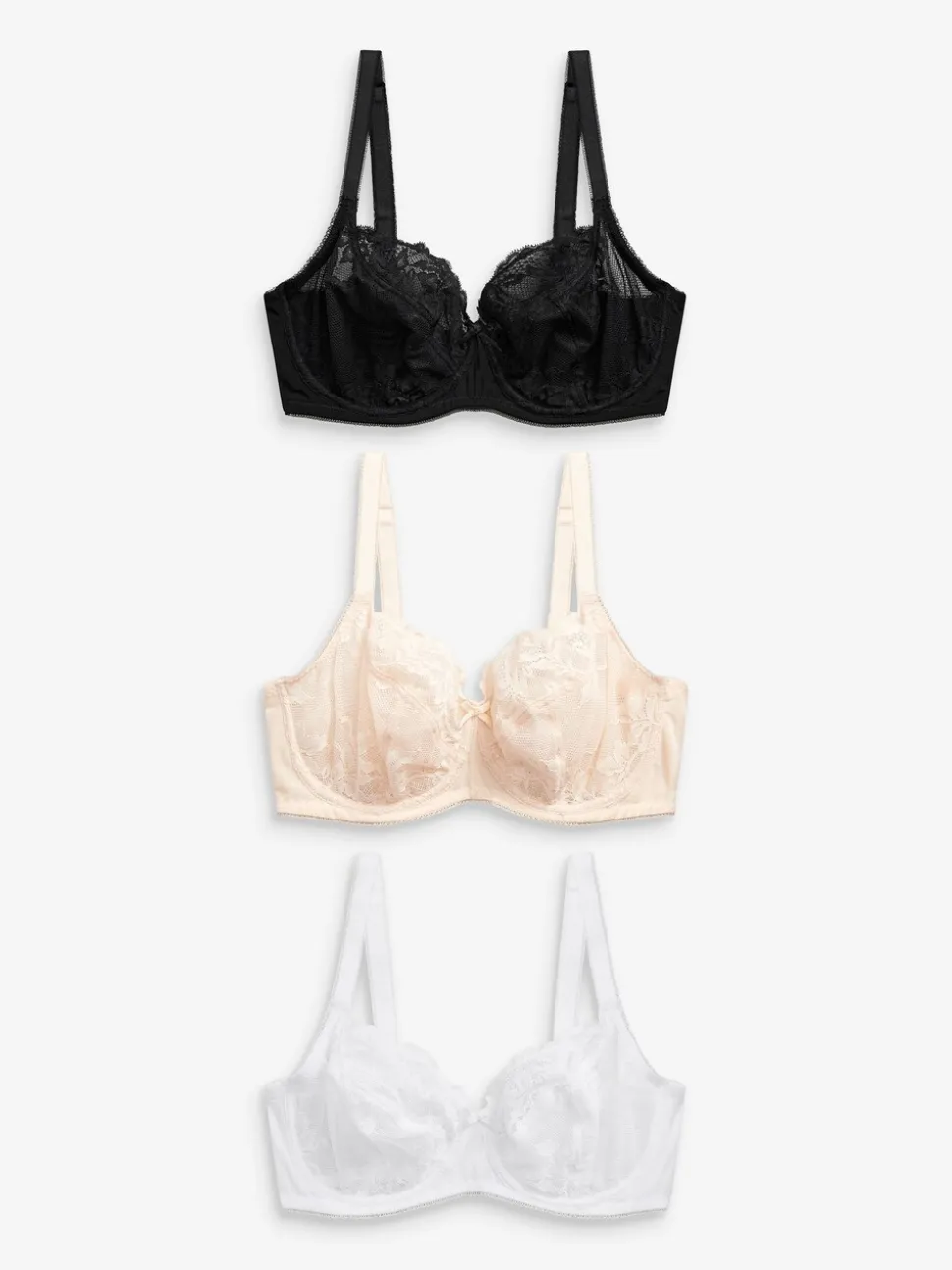 Noir/Blanc/Ppraline Nude - Soutien-gorge en dentelle DD+ 3 Pack