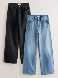 Noir/Bleu moyen - Lot de 2 jeans à jambe large