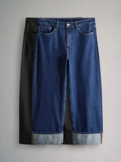 Noir/Bleu moyen - The Set lot de 2 Jean Denim Jambe large à revers