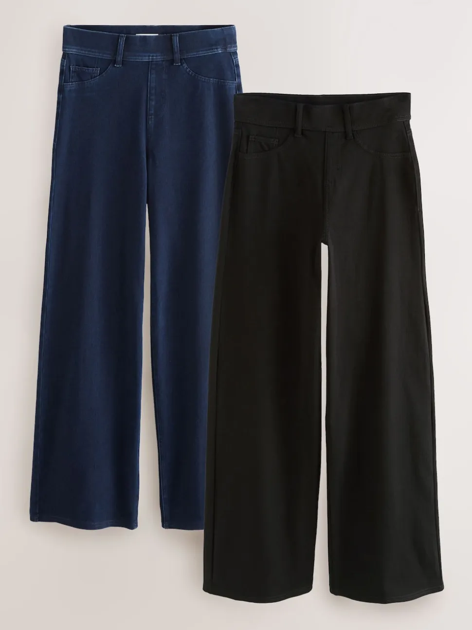 Noir/bleu rincé - Lot de 2 pantalons jambes larges en denim jersey