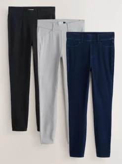 Noir/bleu rincé/gris - Jersey pleine longueur Denim Leggings 3 Lot