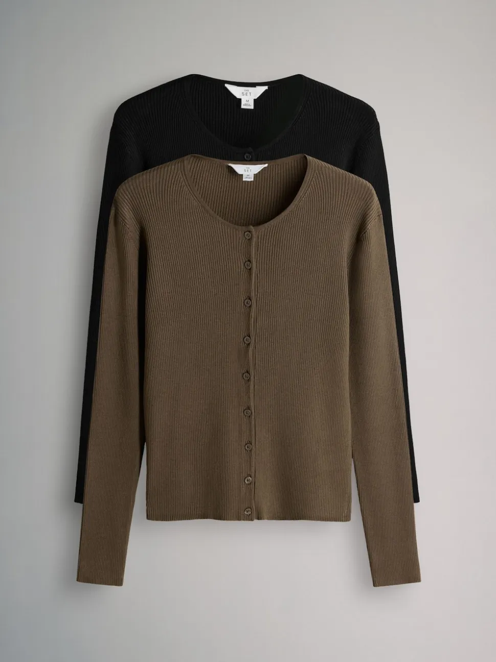 Noir/Brun - The Set lot de 2 cardigans en maille côtelée