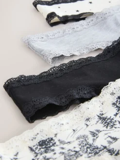 Noir/Crème - Lot de 4 culottes en coton et dentelle