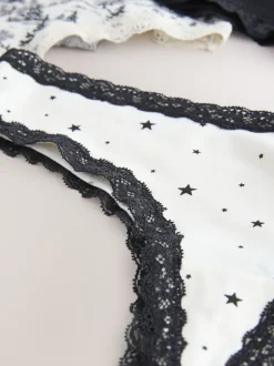 Noir/Crème - Lot de 4 culottes en coton et dentelle