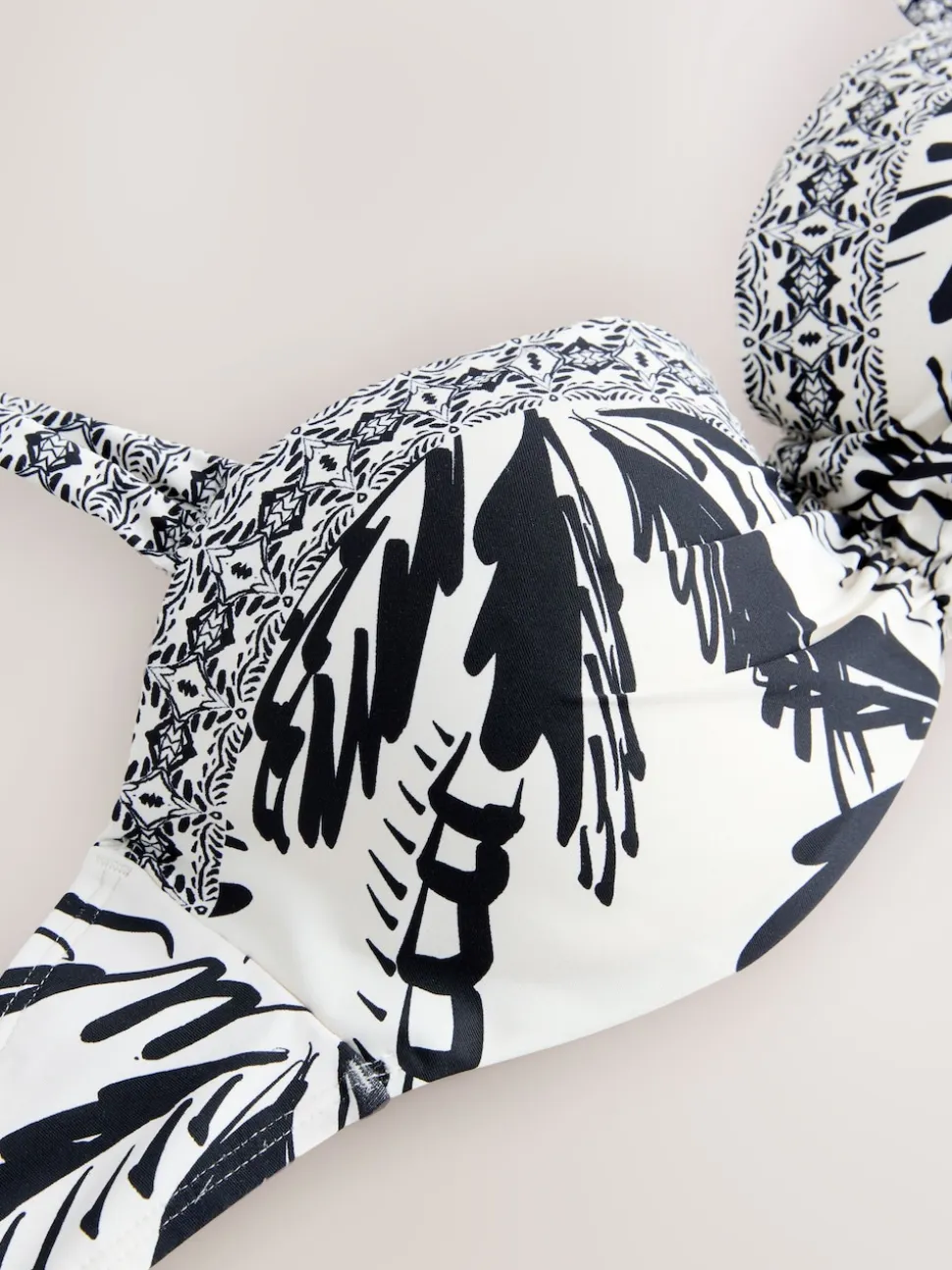 Noir/Crème Palmier - Haut de bikini bandeau filaire