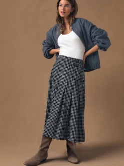Noir/Gris - Jupe mi-longue kilt vichy
