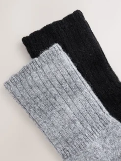 Noir/Gris - Lot de 2 paires de chaussettes en laine mérinos
