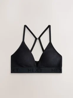 Noir/gris/rose - Lot de 3 bralettes en coton côtelé à logo